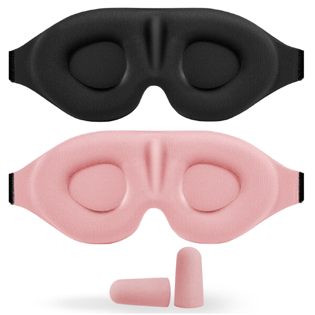 Somniclair Sleep Mask 2Pack 100% Natural Silk Eye Masks with Adjustable Strap 3D Eye Mask for Sleeping Zero Eye Pressure Soft Sleeping Mask for Unisex Eye Shade Cover for Travel (Black & Pink)